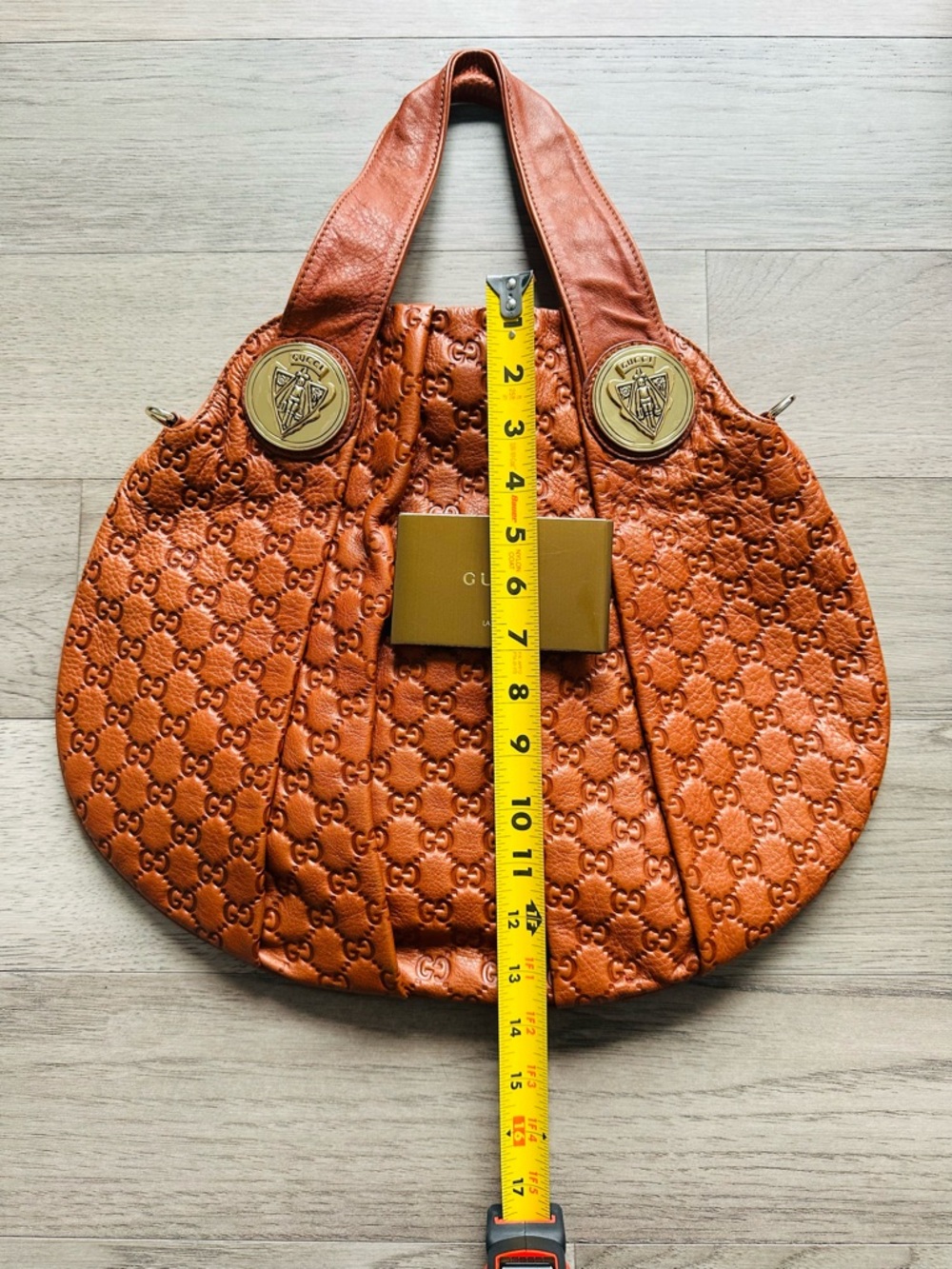 Gucci Burnt Orange GG Embossed Hobo Shoulder Bag with Gold Medallions - Picture 6 of 7